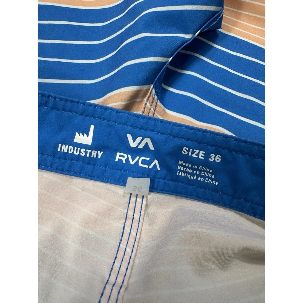 RVCA Men's 36x11 Board Shorts Swim Trunks Pocket Vacation Blue Peach Striped